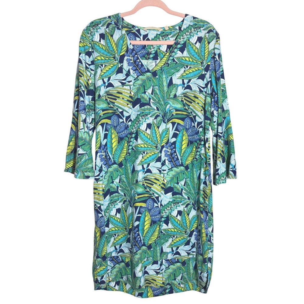 Soft Surroundings Soleil Linen Blend Jungle Leaf Print Shift Dress sz M NWOT